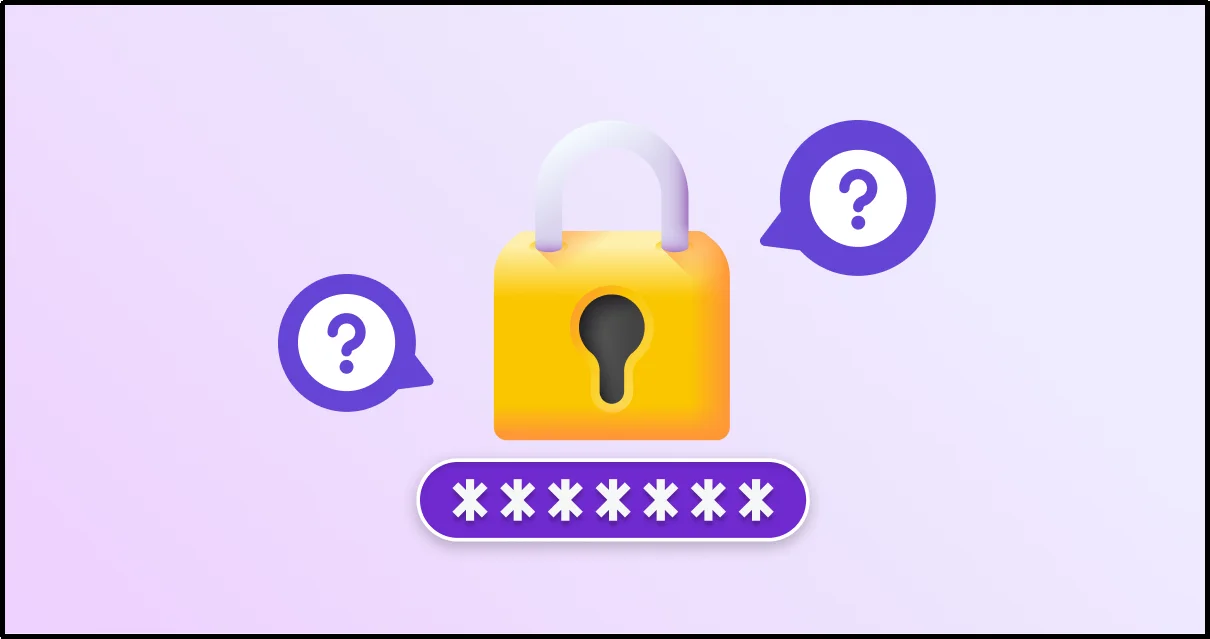 Yellow padlock with a masked password field and question mark bubbles, illustrating what WordPress password protection is