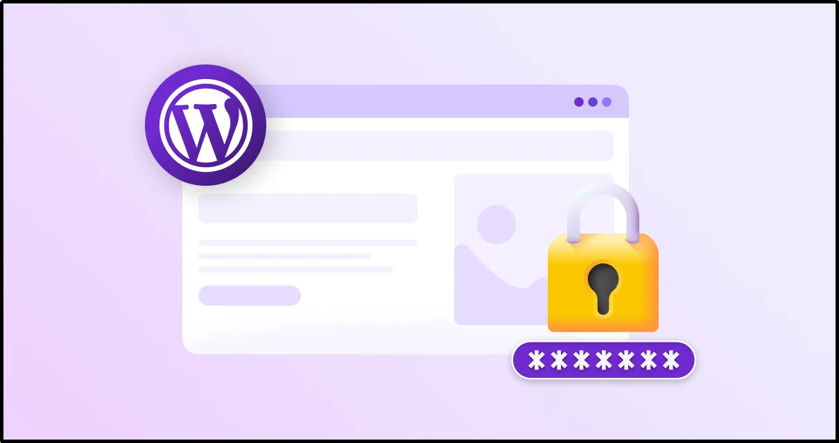 WordPress website mockup with a yellow padlock and password field, showing why to use password protection