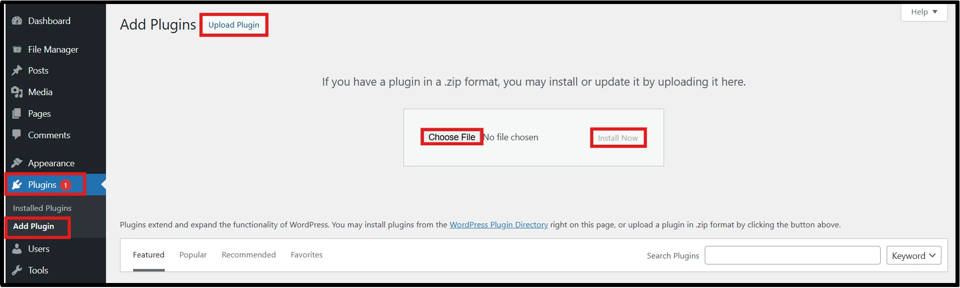 Uploading the Password Protected Pro ZIP file on the WordPress Add New Plugin screen