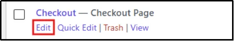 Clicking Edit on the WooCommerce Checkout page in WordPress