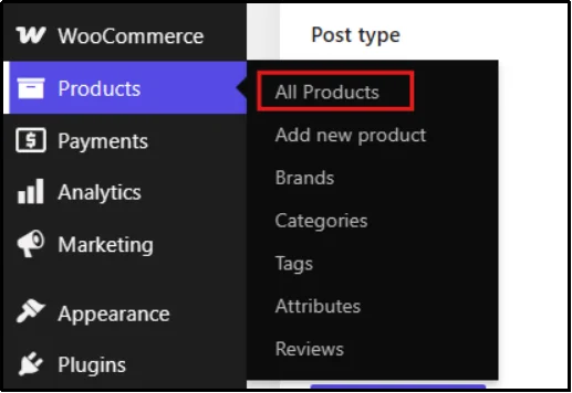 All Products screen in the WooCommerce dashboard