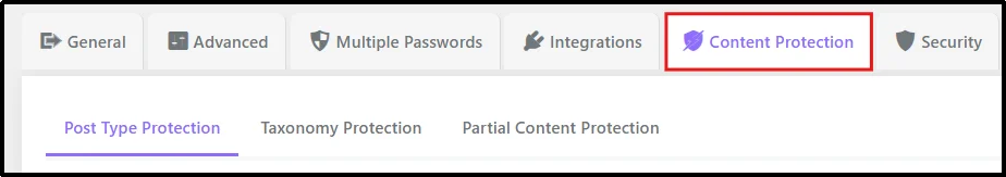 Content Protection tab in the Password Protected plugin settings