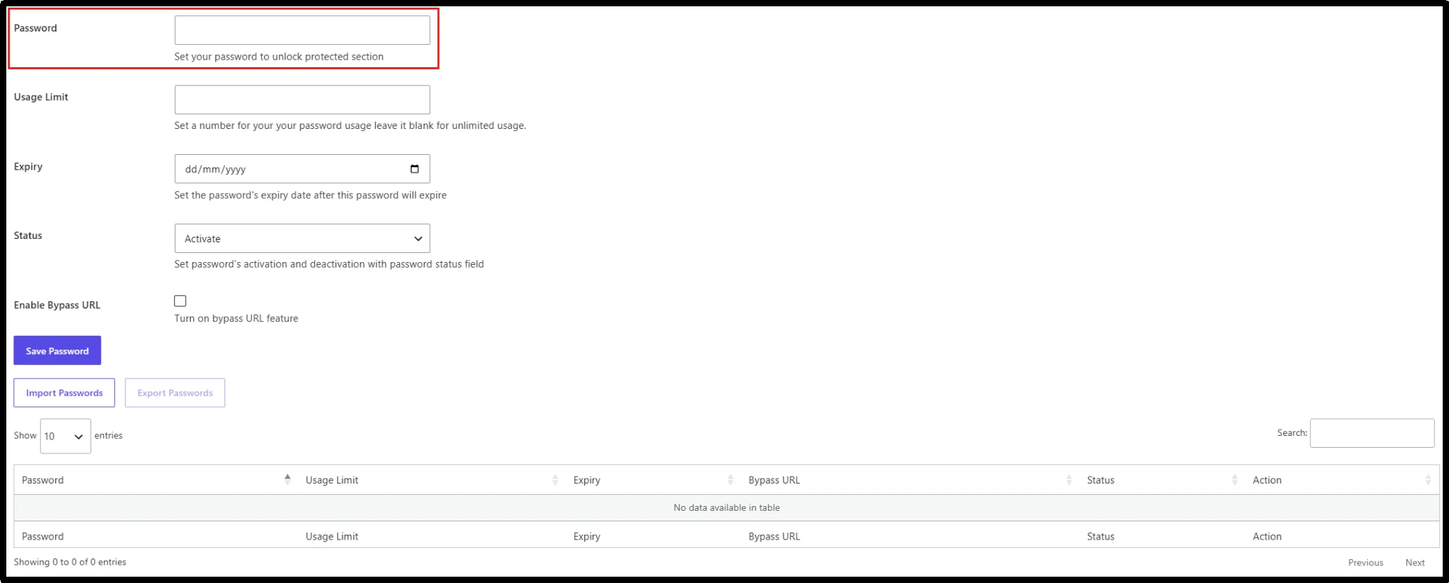 Setting a page password in the Password Protected box inside the WooCommerce page editor