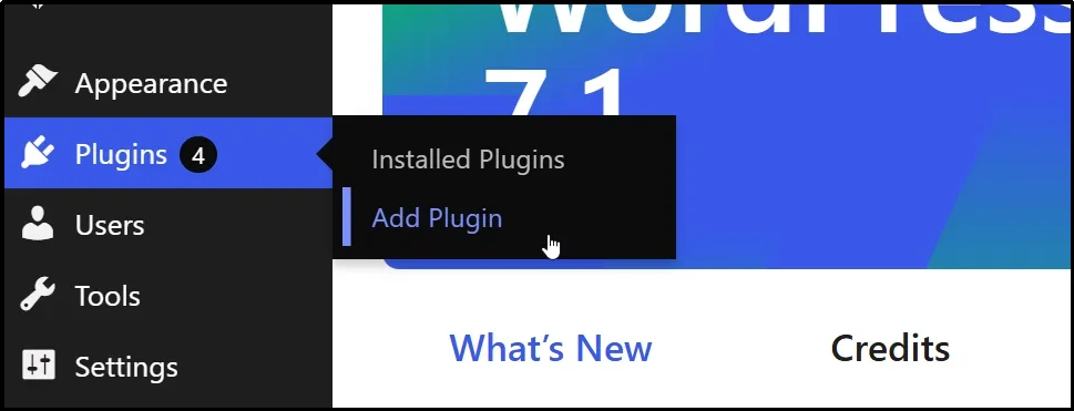 Add Plugin option under the Plugins menu in the WordPress dashboard