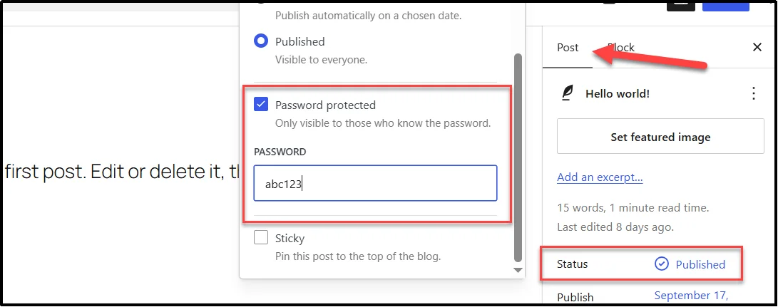 Individual protection enabled for posts under Content Protection → Post Type Protection in Password Protected Pro