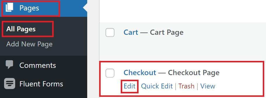 A WordPress dashboard displaying a list of all pages with an indicator for pages that are password-protected.