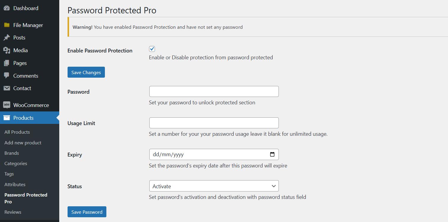 A banner promoting the Password Protected Pro plugin, showcasing its features and benefits for WordPress users.