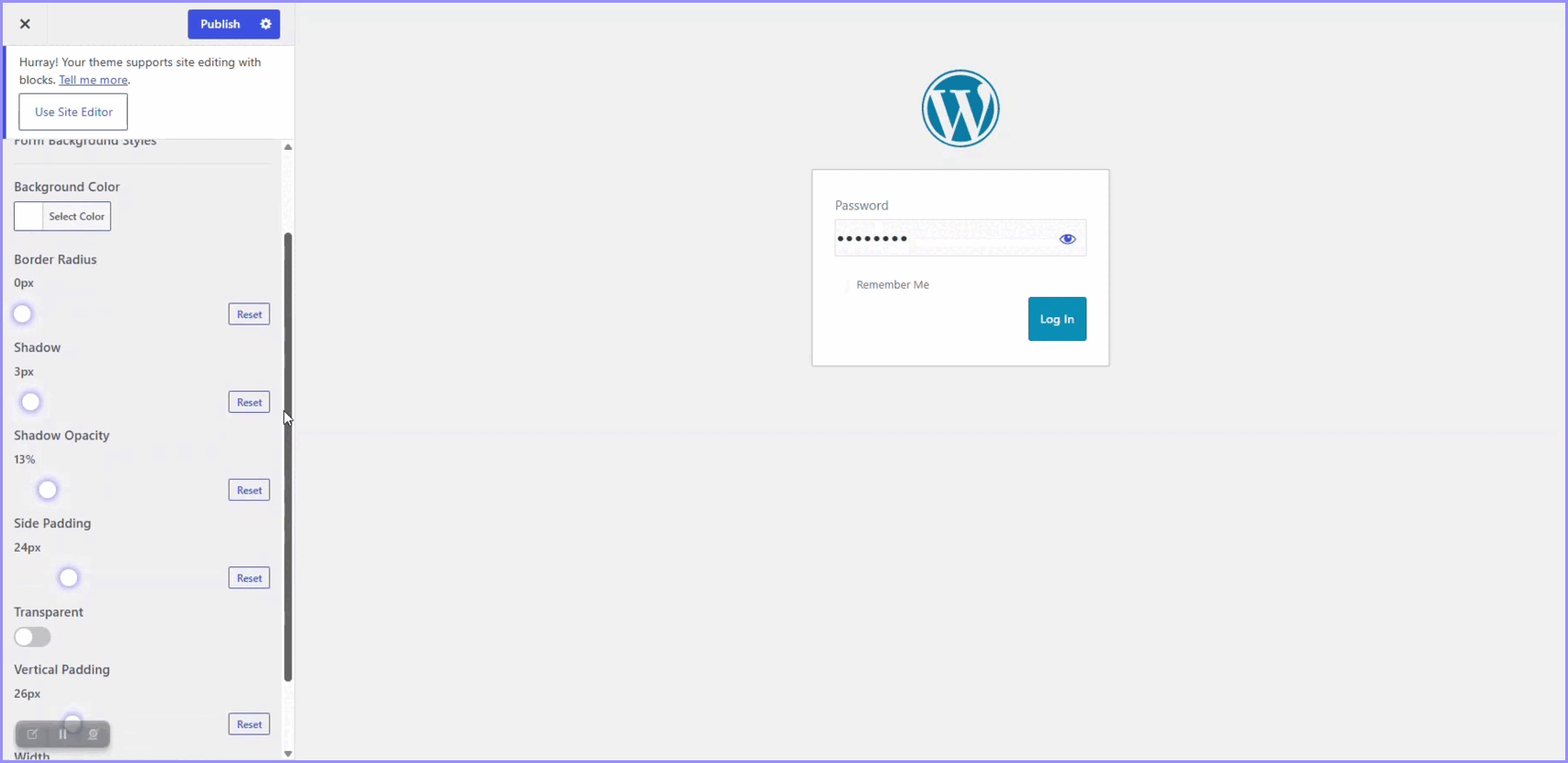 Customize the form container background.