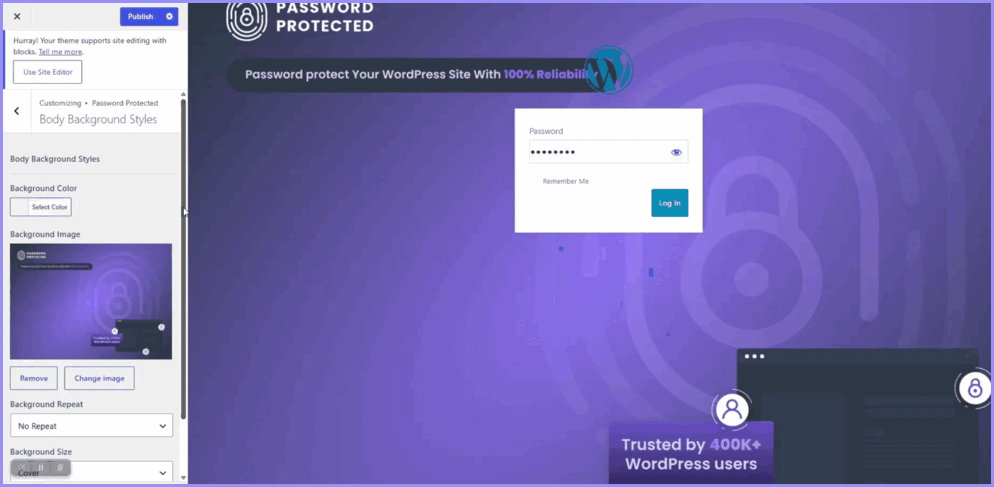 Style the protected page background