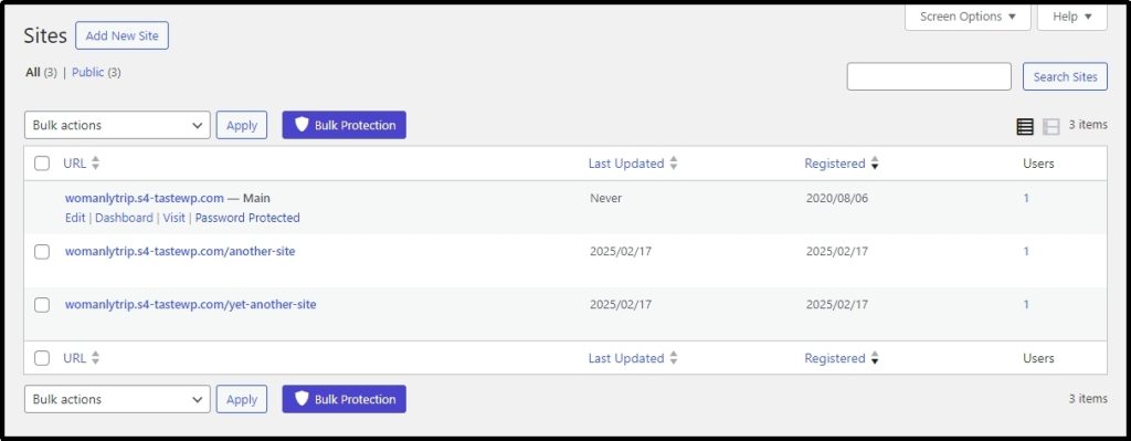 "Add New Site" button in site management.