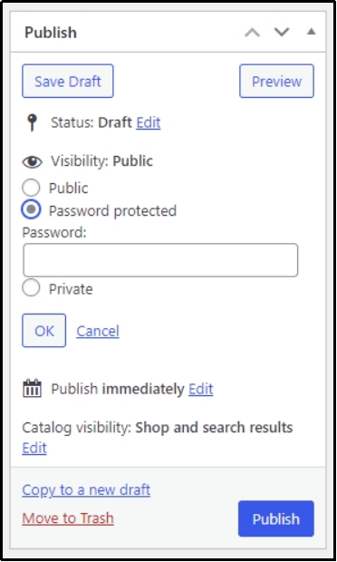 Publish button in view.