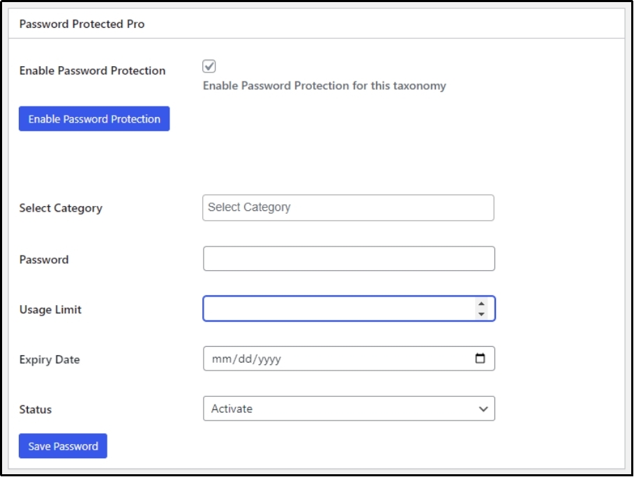 Category selection for protection.