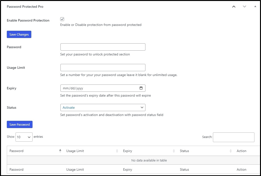 Save password button in plugin settings.