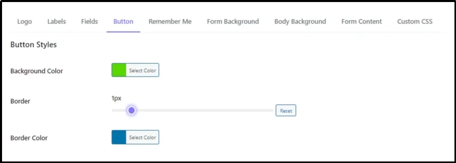 Button customization tab.