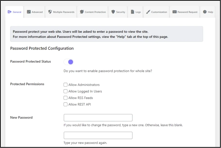 WordPress "Content Protection" tab.
