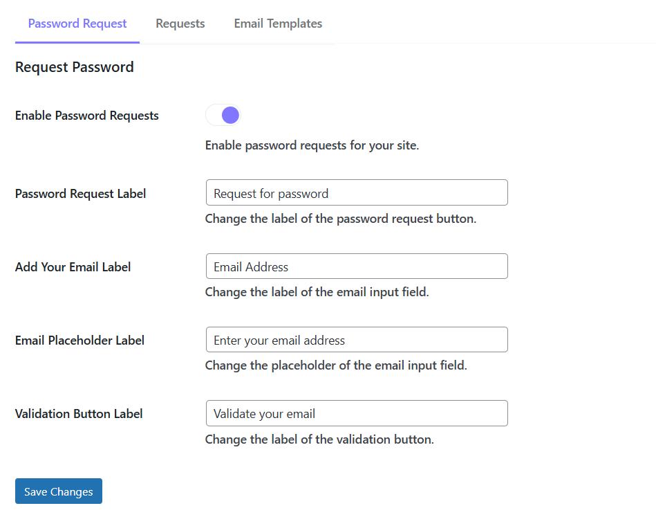 Enable password requests option