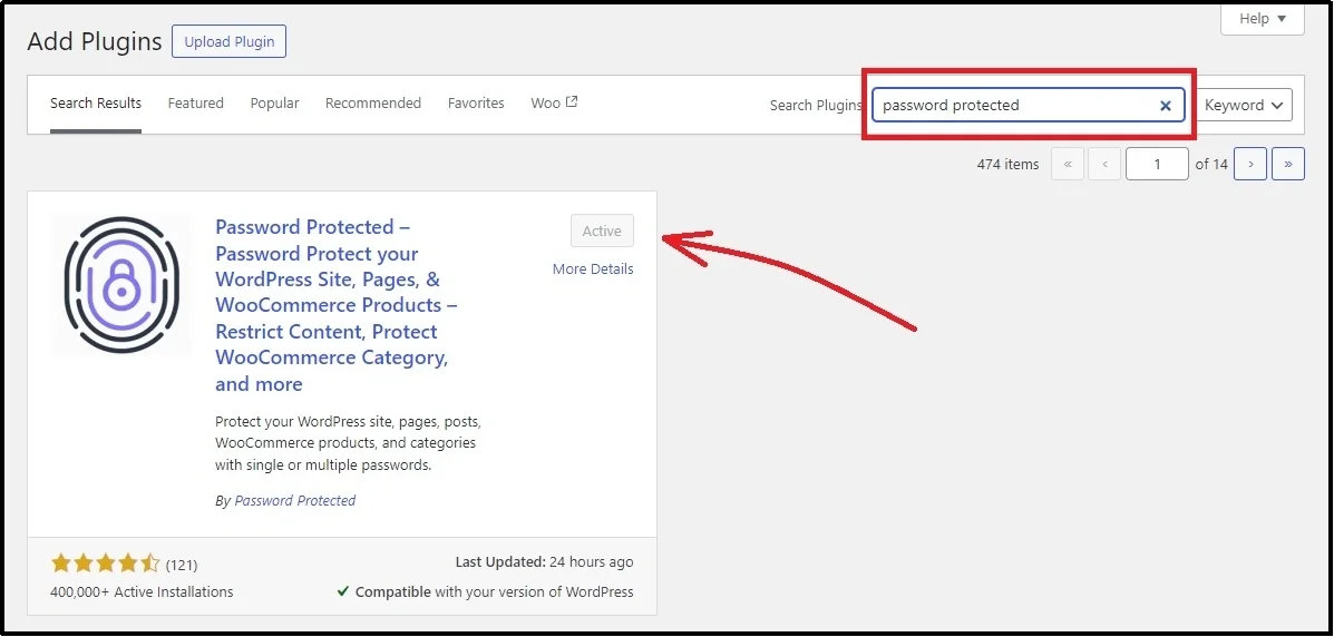 Search bar with "password protected".