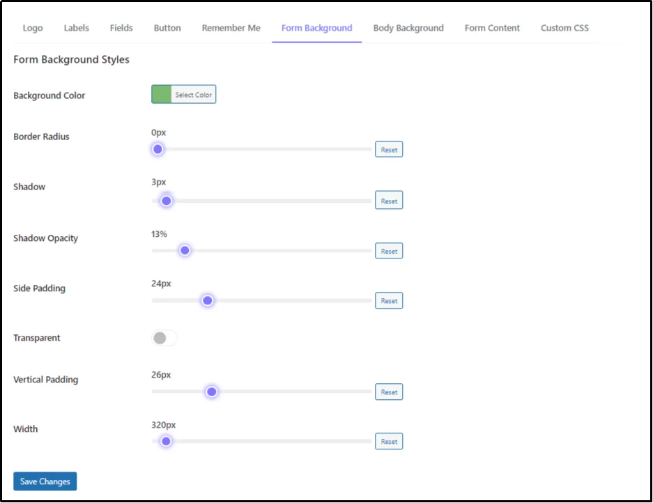 Change form background
