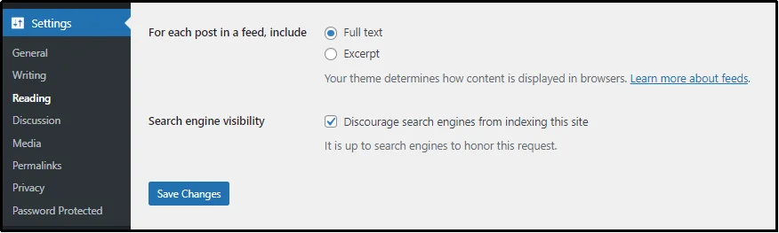 WordPress setting to discourage search engines from indexing the site