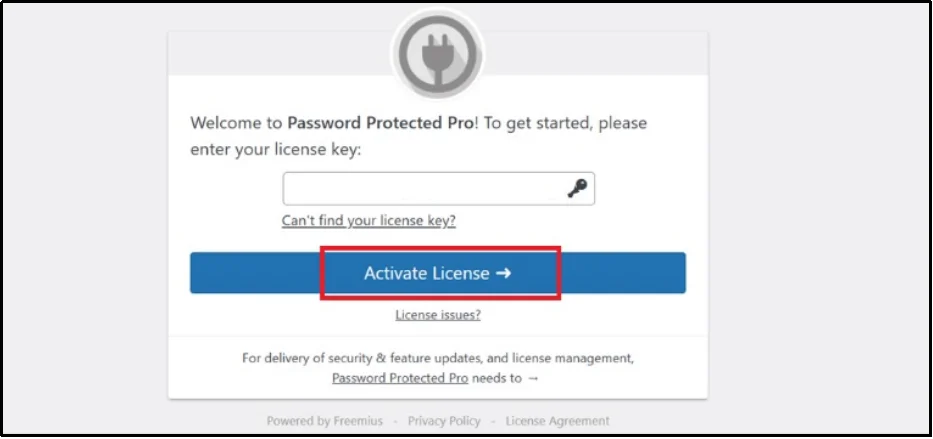 Enter your Password Protected Pro license key in settings
