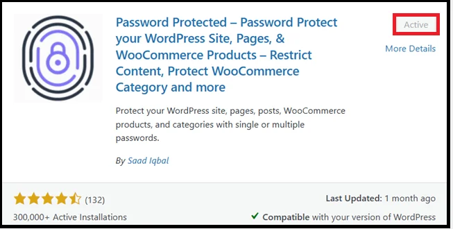 Search for the Password Protected plugin in the WordPress dashboard