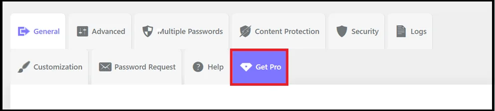 Upgrade to Password Protected Pro option in WordPress