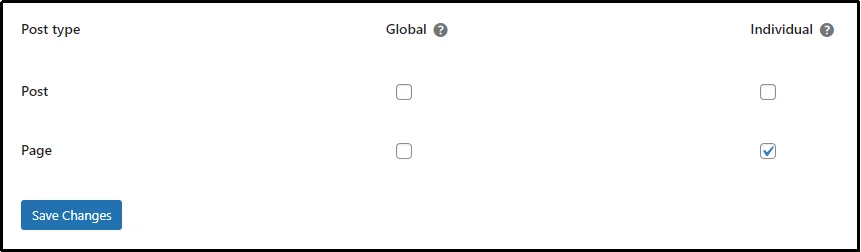 Check respective box in individual column for protection