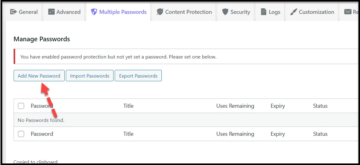 Feature to create multiple passwords for a single WordPress website page