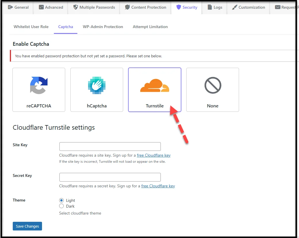 Enable Turnstile in Password Protected