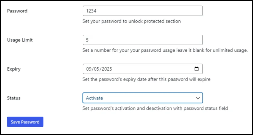 Configure further password settings