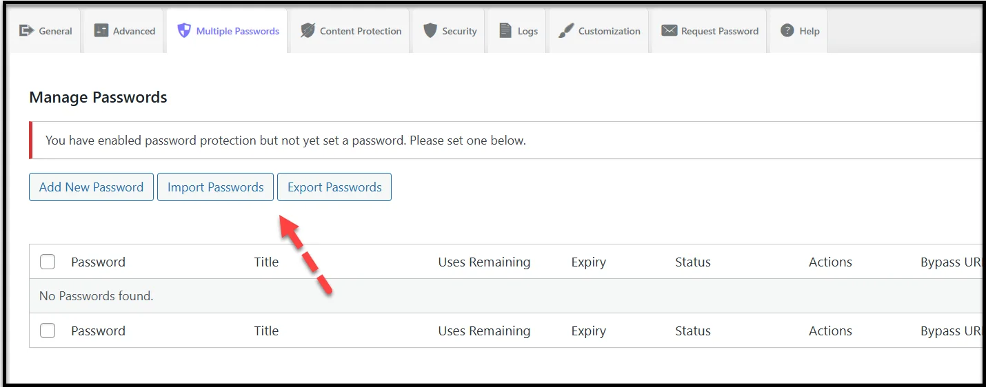 Import and export passwords feature in WordPress plugin settings