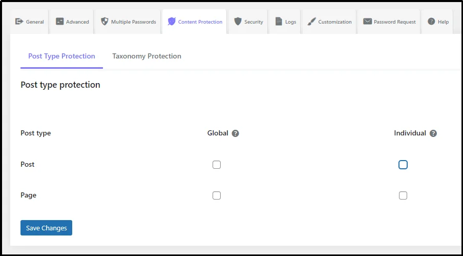 Enable post type protection settings