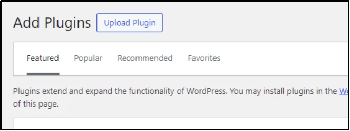 Upload plugin option in WordPress dashboard