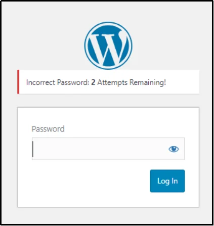 Example of how the password attempt screen looks on a protected WordPress page