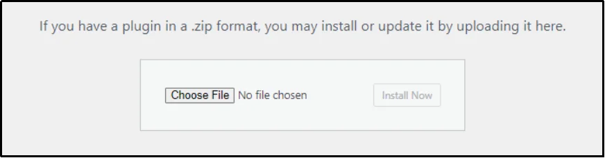 WordPress plugin installation screen with the “Choose File” button highlighted