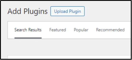 WordPress dashboard showing the “Upload Plugin” button
