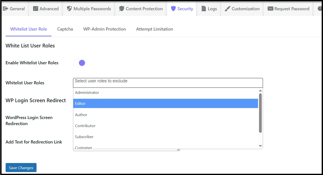 Key features of Password Protected plugin displayed in WordPress dashboard