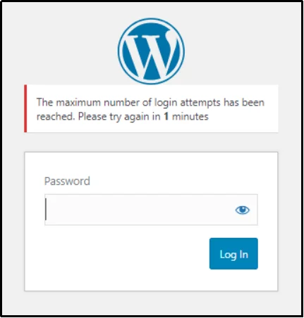 Display showing the reset of login attempts after one minute in WordPress settings
