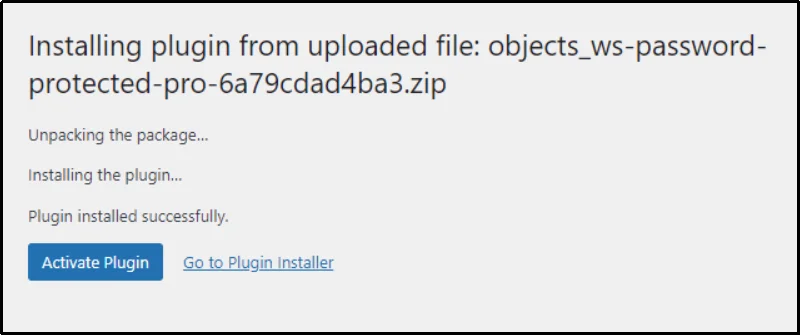 Installation screen showing the Activate Plugin option