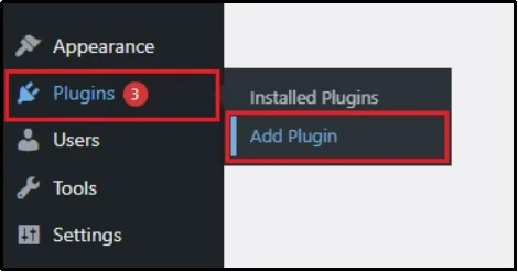 WordPress dashboard showing the Add New Plugin option