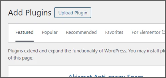 Screenshot highlighting the Upload Plugin button in WordPress