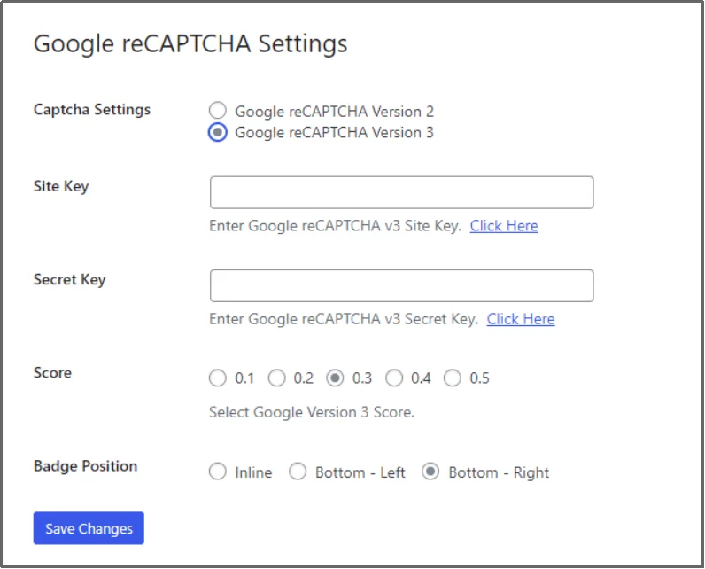 Add reCAPTCHA keys to Password Protected plugin settings