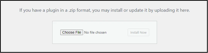 File upload window displaying the plugin ZIP file selection