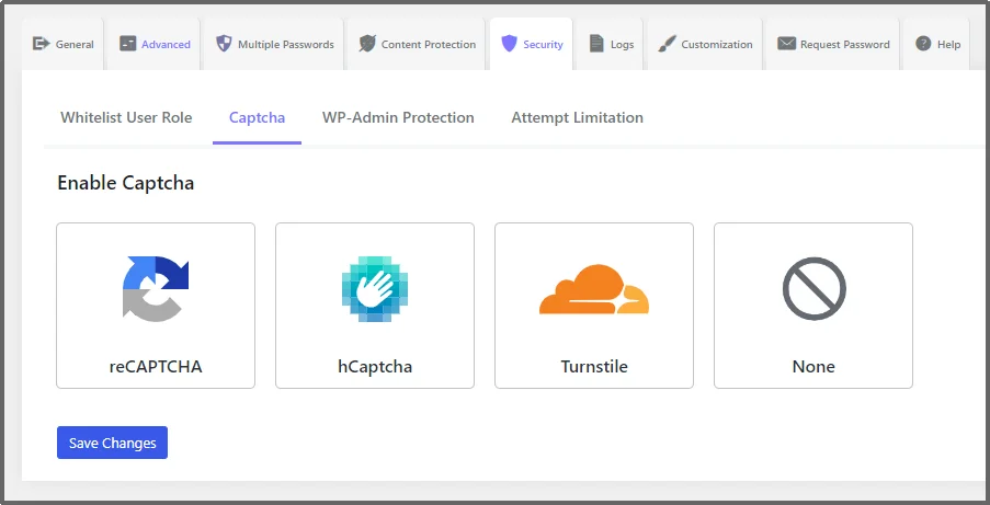 Opening the security tab in WordPress settings