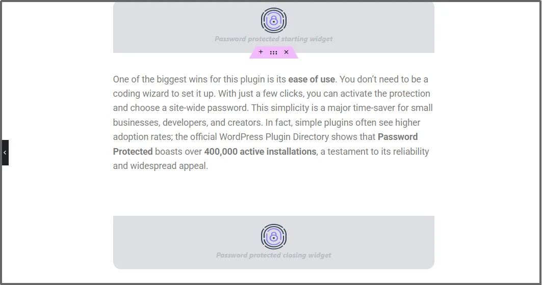 Screenshot of the Password Protected closing widget