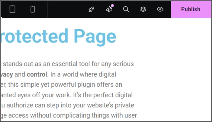 Screenshot showing the Publish button for posting the protected page