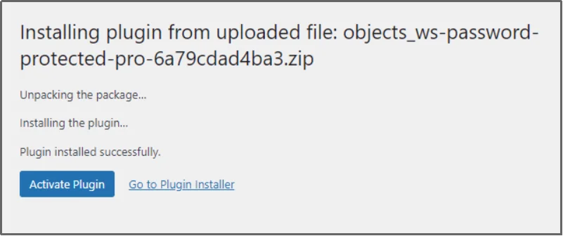 Screenshot with the Activate Plugin button after installation