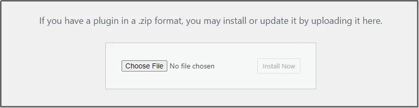 Screenshot showing the file upload area to select the plugin ZIP file