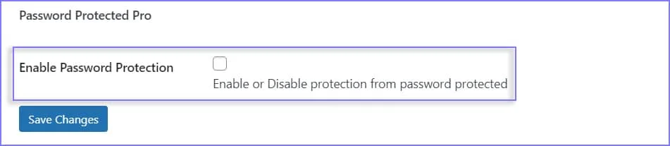 Checking enable password protection checkbox