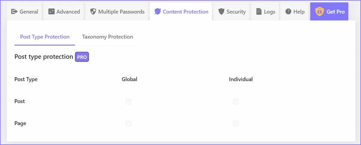 Navigating to the content protection tab in plugin settings